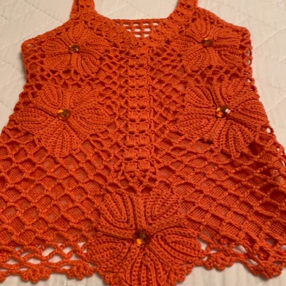 ORANGE CROCHET COTTON/SILK TOP - S? - Picture 10 of 14